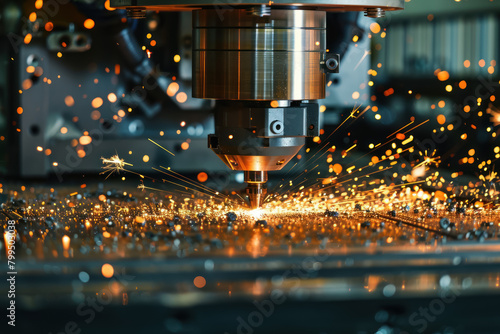 dynamic industrial milling process with vibrant sparks from cnc machine © Klay