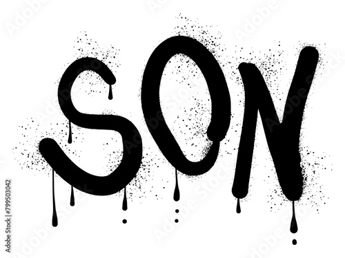 Graffiti the word son with black spray paint