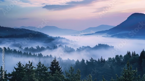 Beautiful foggy morning over mountain © Ahtesham