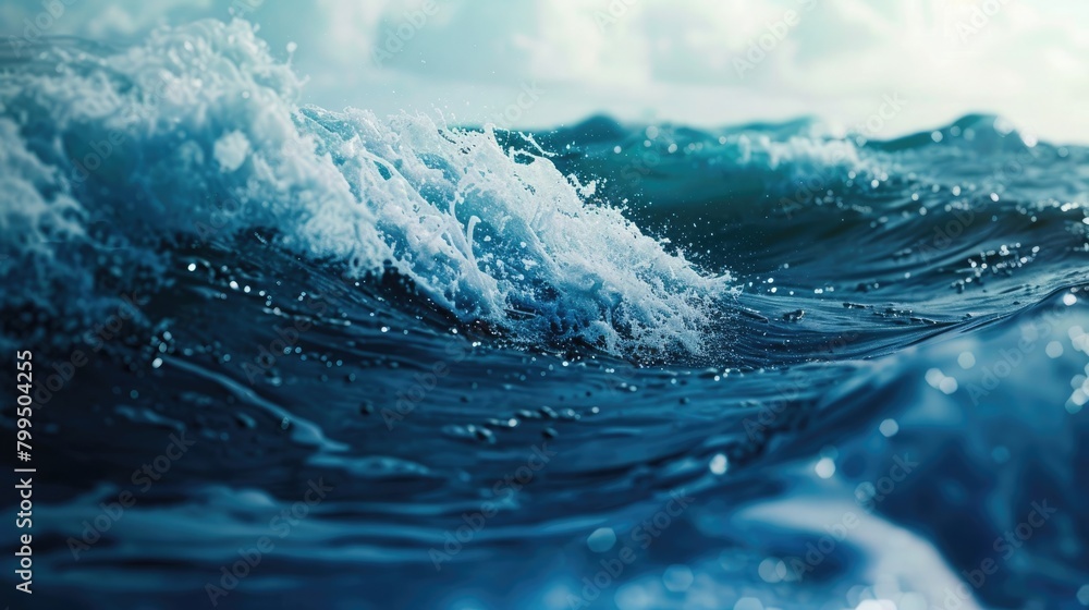 illustration of high waves. blue sea with strong waves close up