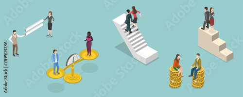 3D Isometric Flat Vector Illustration of Equal Career Opportunities, Gender Equality, Fair Comparison