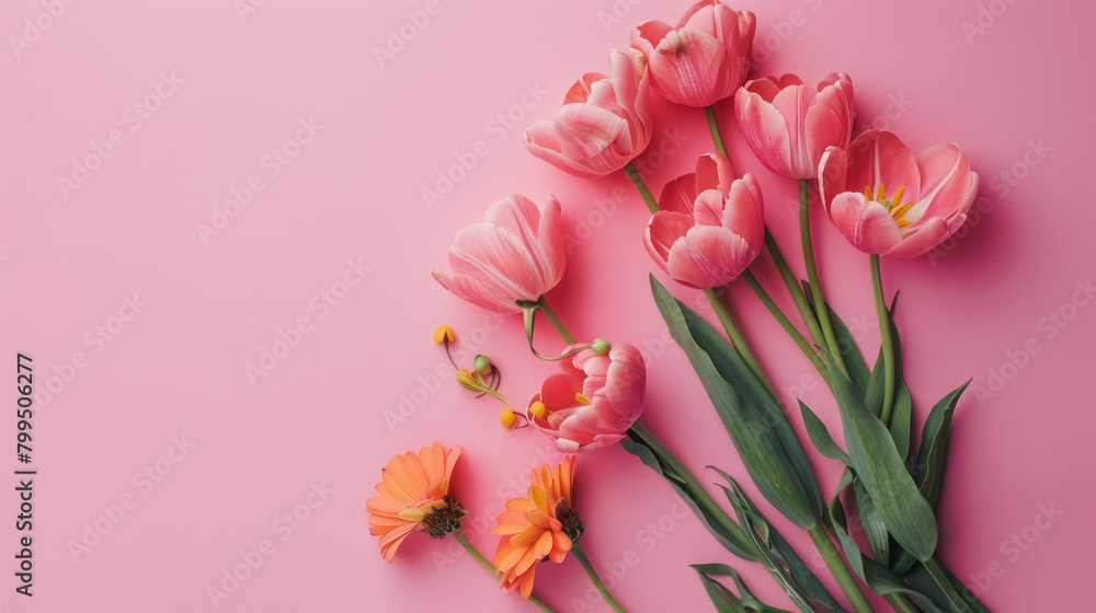 elegant minimalist mother's day banner with pink tulips on trendy pastel background, with a copy space for text elegant minimalist mother's day banner with pink tulips on trendy pastel background, with a copy space for text