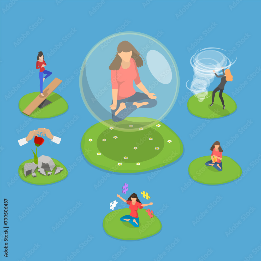 3D Isometric Flat Vector Illustration of Resilience Concept, Mental Strength