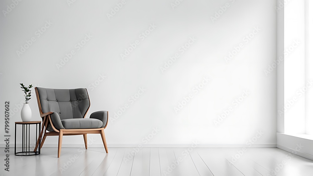 Modern minimalist interior with an armchair on empty white color wall background. Modern minimalist interior with an armchair on empty white color wall background.