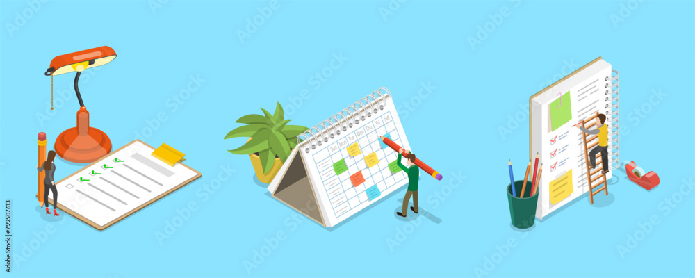 Fototapeta premium 3D Isometric Flat Vector Illustration of Planning Schedule, Appointment, Calendar Application