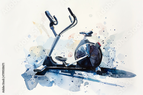 Minimalistic watercolor of an Elliptical machine on a white background, cute and comical, photo