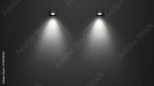 3d render of spotlights on a black wall with copy space