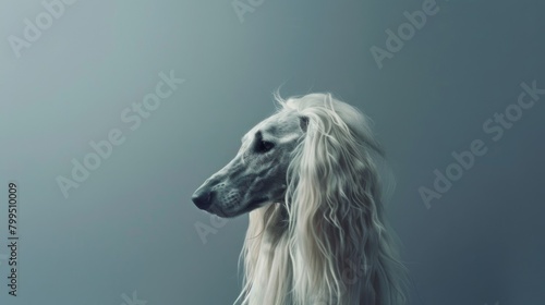 Captured in a cold hue, this solemn Afghan Hound profile exudes a majestic and serene presence, with its fine silky hair cascading down © Maximilian