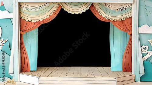 Paper craft stage and curtains. Children's theater animation type H.generated AI.(010)