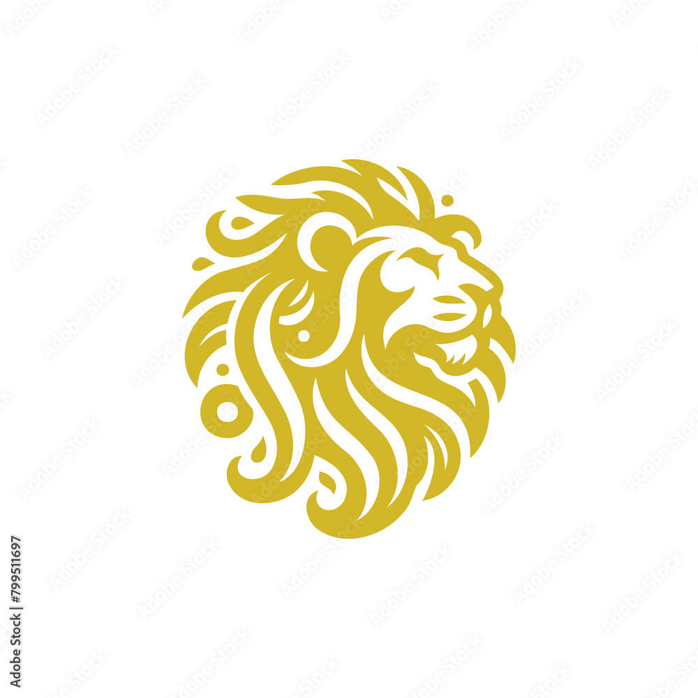 Gold and White Illustration of Decorative Head Lion