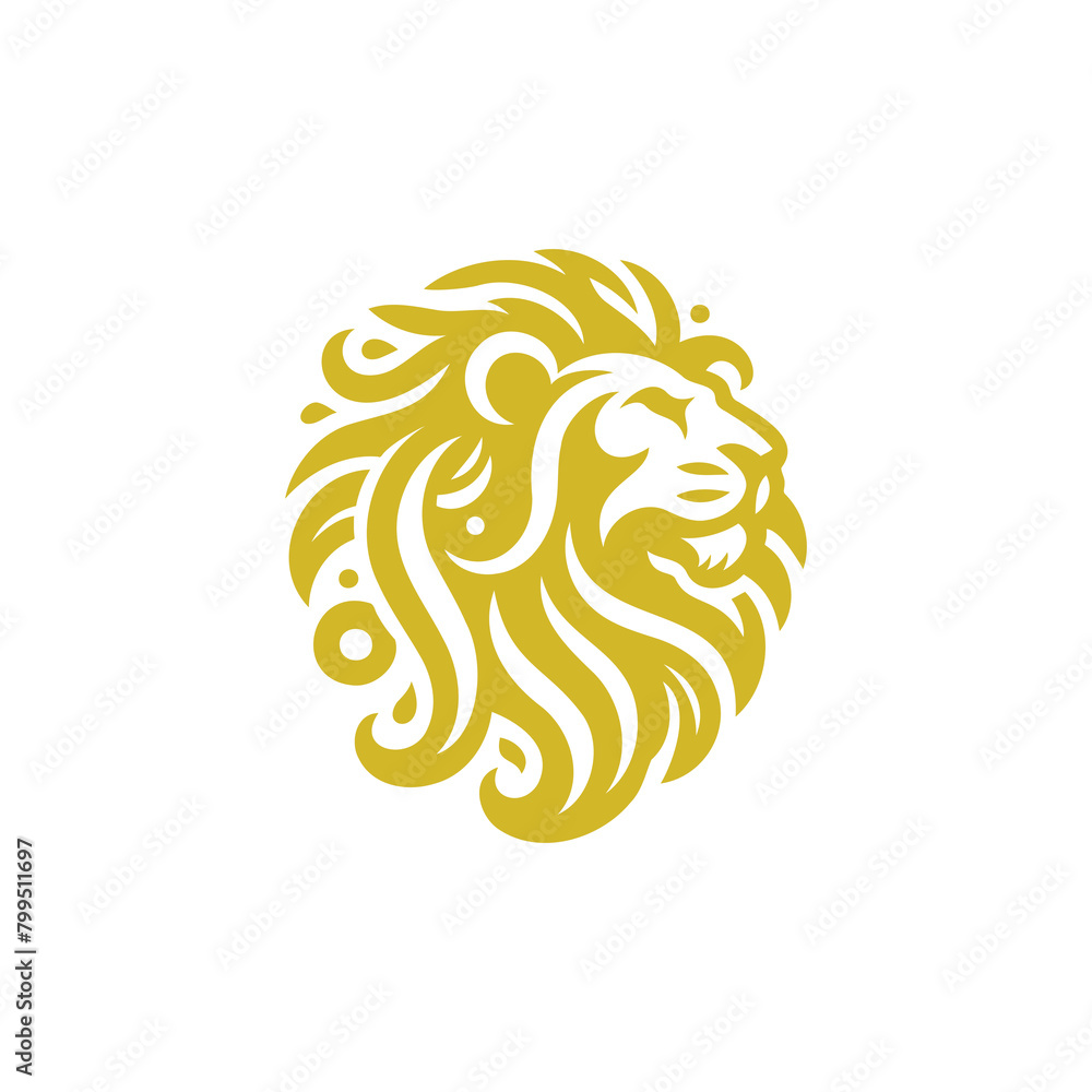 Gold and White Illustration of Decorative Head Lion Gold and White Illustration of Decorative Head Lion