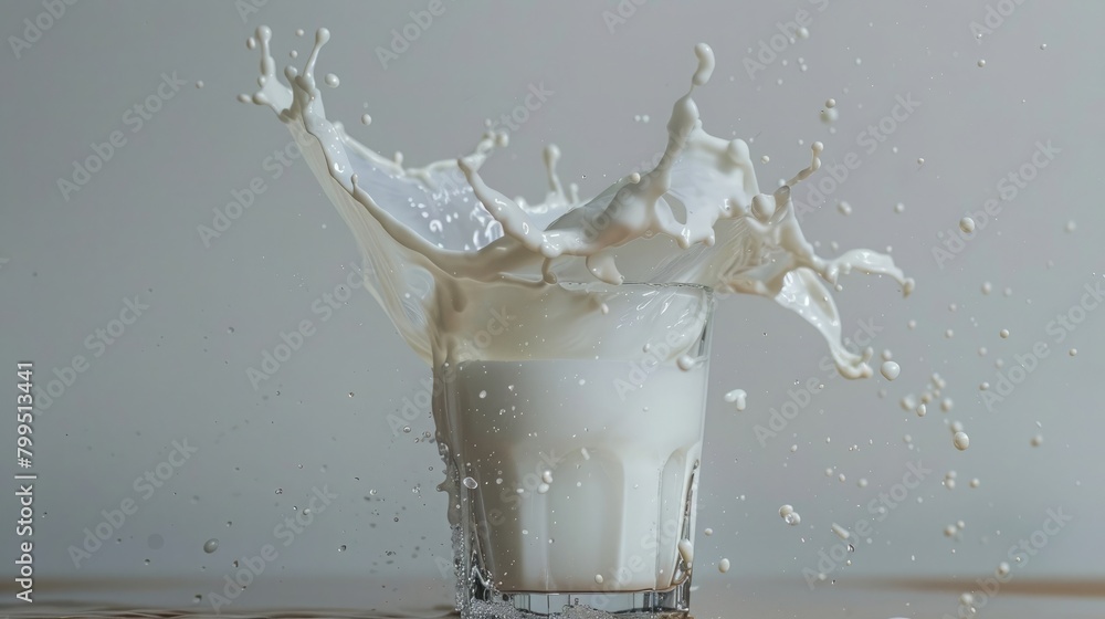 Milk splashed out of the glass isolated on a white background