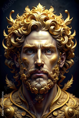 a gold head of a man with a beard and beard.