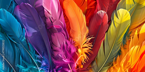Panorama of vertical colorful feathers.AI generated. 