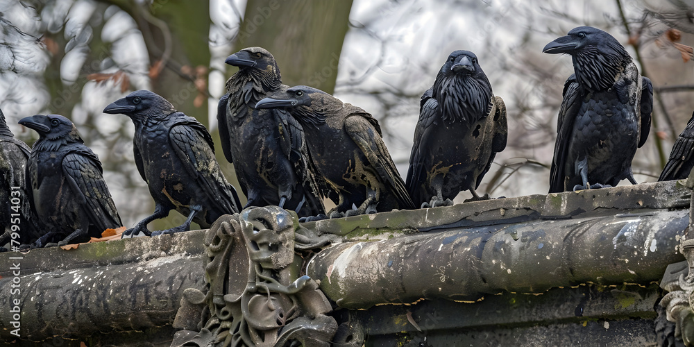 Obraz premium Flock of ravens, ai generated.