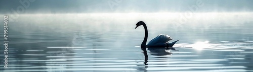 Graceful Swan, A silhouette of a swan gliding gracefully across a calm lake