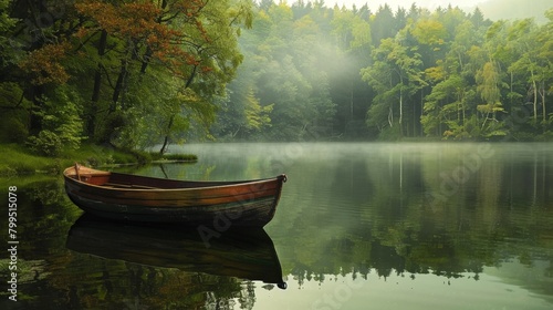 A boat floating in woodland surrounded by water © 2rogan