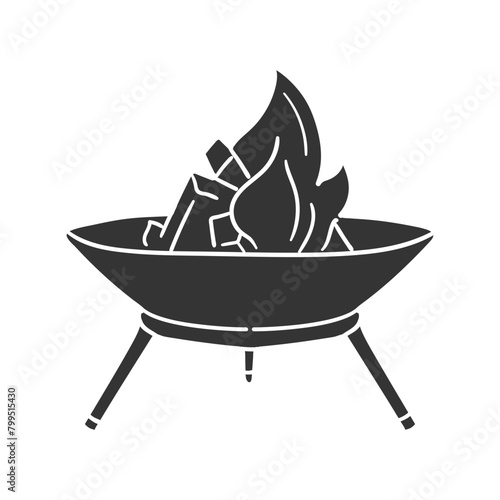 Fire Bowl Icon Silhouette Illustration. Fireplace Vector Graphic Pictogram Symbol Clip Art. Doodle Sketch Black Sign.