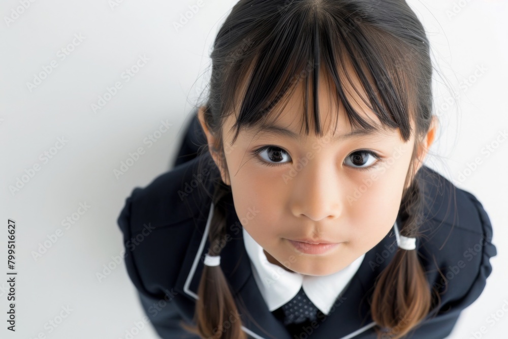Portrait of Young Japanese Girl in School Uniform with Hopeful Expression, White background - Academic Goals, Future Leaders, East Asian Culture Portrait of Young Japanese Girl in School Uniform with Hopeful Expression, White background - Academic Goals, Future Leaders, East Asian Culture