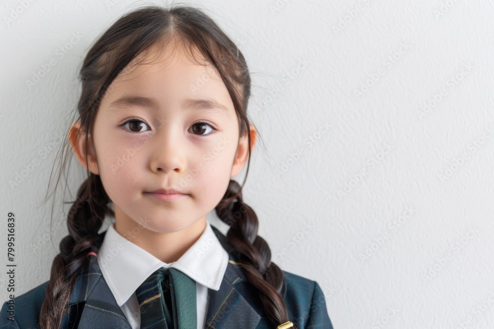 Portrait of Young Japanese Girl in School Uniform with Hopeful Expression, White background - Academic Goals, Future Leaders, East Asian Culture Portrait of Young Japanese Girl in School Uniform with Hopeful Expression, White background - Academic Goals, Future Leaders, East Asian Culture