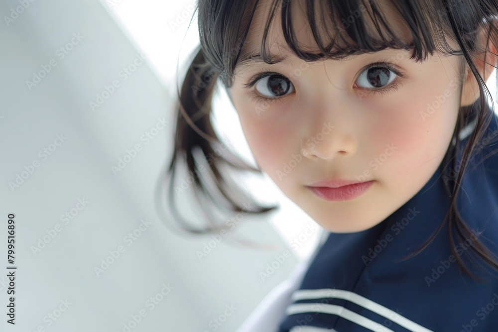 Portrait of Young Japanese Girl in School Uniform with Hopeful Expression, White background - Academic Goals, Future Leaders, East Asian Culture Portrait of Young Japanese Girl in School Uniform with Hopeful Expression, White background - Academic Goals, Future Leaders, East Asian Culture