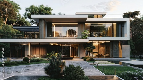 Modern architecture house exterior design luxury concept 3D render driveway