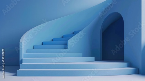 Mockup blue stair podium for product presentation 3d