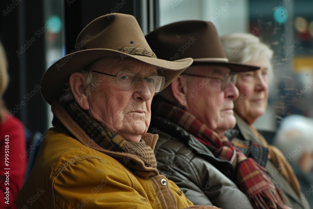 Group of senior people at the bus stop. Selective focus. Group of senior people at the bus stop. Selective focus.