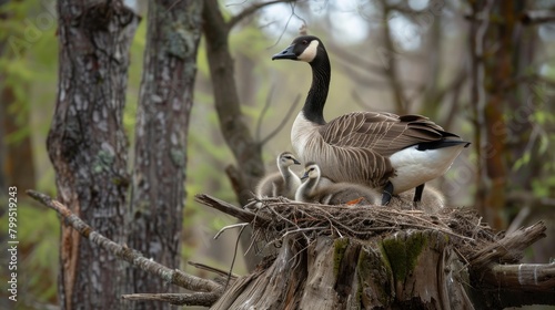 Canada Goose Nesting in Old Tree Platform © lan