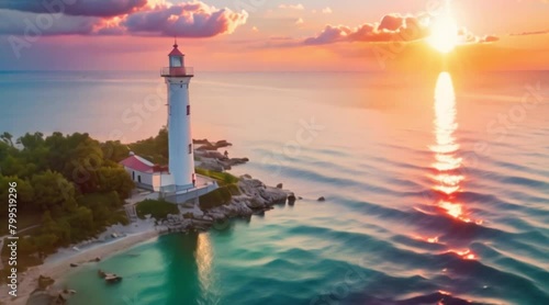 lighthouse at the sunset photo
