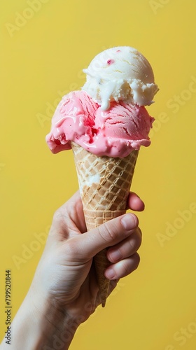 Ice Cream Cone with Pink and White Scoops