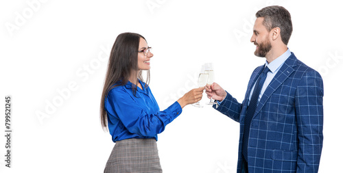 Celebrate especial event. Corporate anniversary. Business partners celebrating success cheering champagne. Businesspeople have fun and talking together in corporate party. Office party