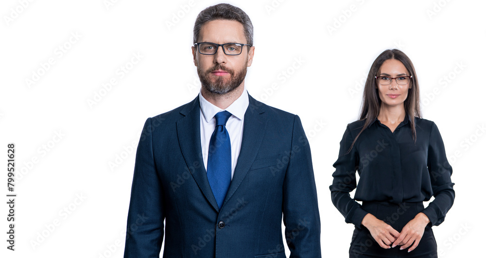Fototapeta premium successful partnership. business team success. business partner isolated on white. two businesspeople in suit. business teamwork and collaboration. partnership concept. partner team. advertisement