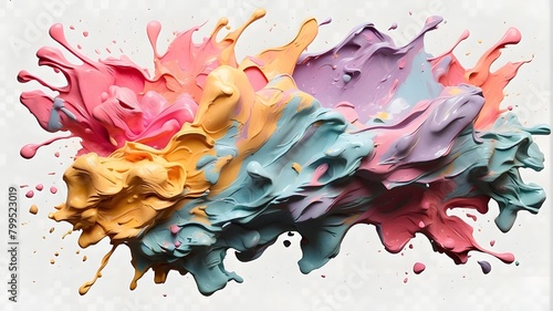 Vibrant acrylic paint in pastel colors splattering on an isolated transparent PNG background