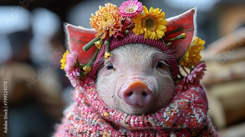 Pig in Festive Parade Through City Street