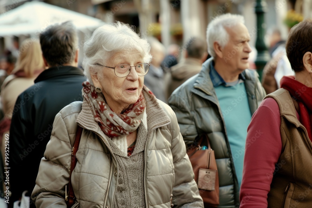 Portrait of an elderly woman on the background of a crowd of people Portrait of an elderly woman on the background of a crowd of people