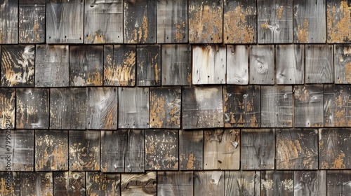 Antique wooden shingle roof with a textured surface © 2rogan