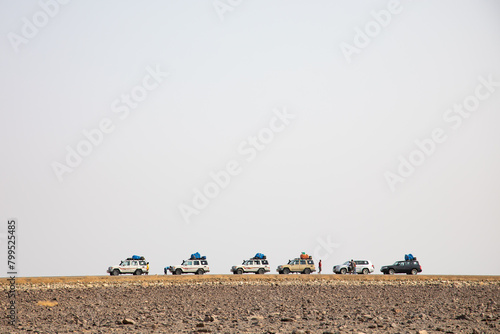 Cars on a road in Danakil Depression, Ethiopia