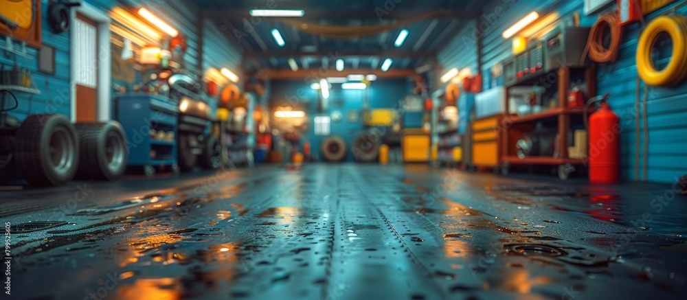 Auto Repair Shop Interior Blurred Backgrounds for Creative Projects