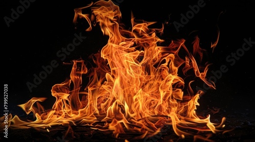 Paint a vivid image of isolated flames dancing against a black background