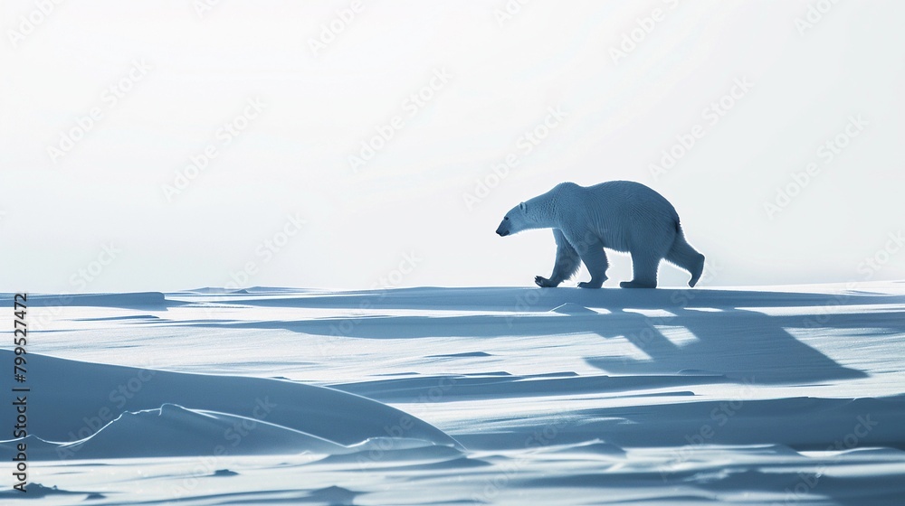 Polar Bear Roaming, A silhouette of a polar bear walking across a snowy landscape Polar Bear Roaming, A silhouette of a polar bear walking across a snowy landscape