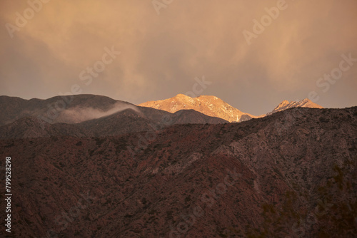 Andean sunrise landscape in the mountainous area of Potrerillos  Mendoza  Argentina.