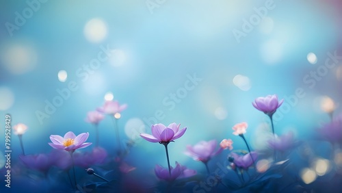 A field of purple flowers with a blue sky in the background © ekalaila