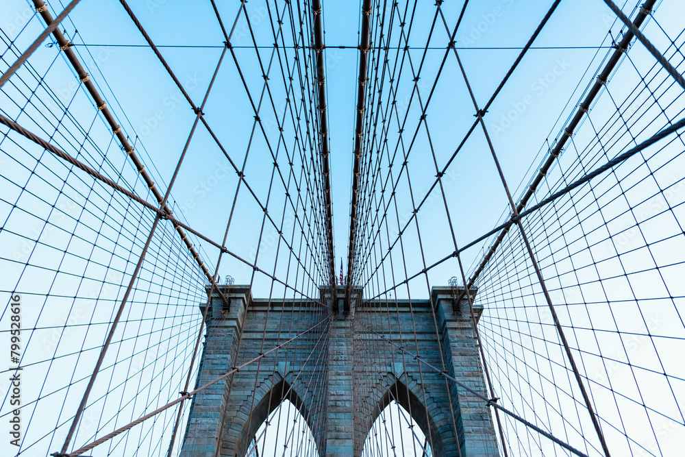 Obraz premium brooklyn bridge of new york city. american architecture landmark. architecture of historic bridge in brooklyn. new york bridge connecting Manhattan and Brooklyn. Brooklyn landmarks