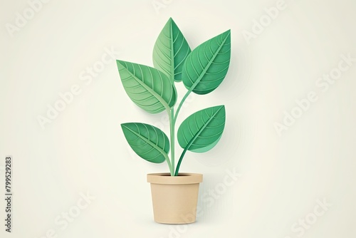 Detailed Green Leaves Vector - Cute Plant in Pot on White Background: Synthesis of Art and Nature