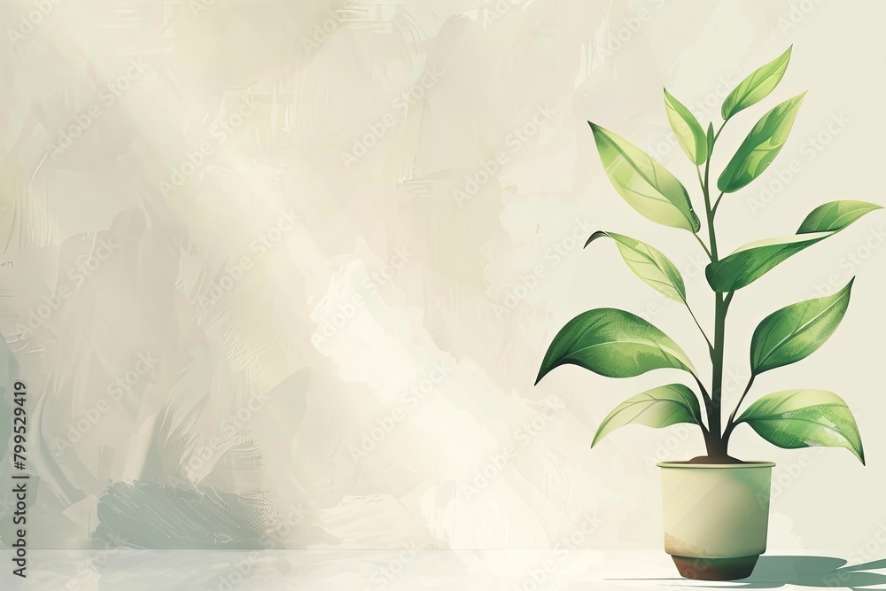 Vector Cute Plant in Pot: Lush Garden Greenery on Light Backdrop Vector Cute Plant in Pot: Lush Garden Greenery on Light Backdrop