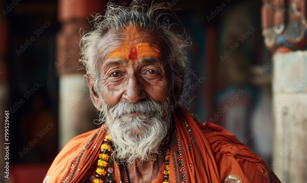 In Hinduism, a man seeks spiritual enlightenment through meditation and devotion to the divine. Generative AI