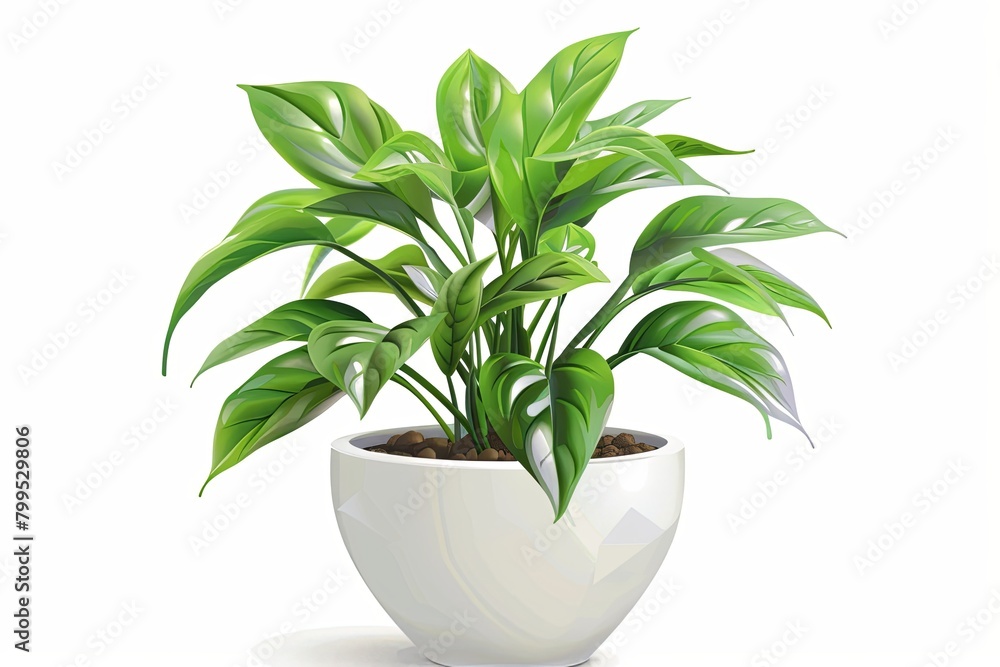 Vector White Background Plant in Cute Pot with Shiny Leaves: Vibrant Houseplant Concept Vector White Background Plant in Cute Pot with Shiny Leaves: Vibrant Houseplant Concept