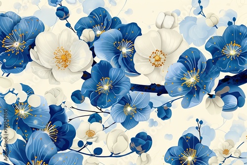 Decorative Blue and White Floral Blossom Background for Chic Spring Decor