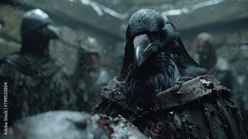 A humanoid crow stands in front of an animal carcass photo